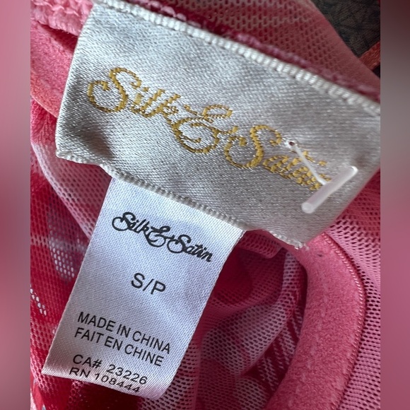 Silk & Satin Womens Floral Coastal Pink Mesh Halter Lingerie Swim Cover Up Top - Picture 5 of 9